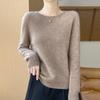 Women's 100% Wool Knitwear: Versatile V-Neck Pullover Sweater with Round Neck Design