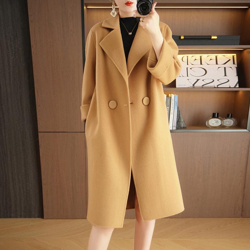 Женское пальто из 100% шерсти TIDENOVEL Осеннее шерстяное длинное пальто Ручной работы Пальто-бушлат Зимняя теплая шерстяная длинная куртка Пальто