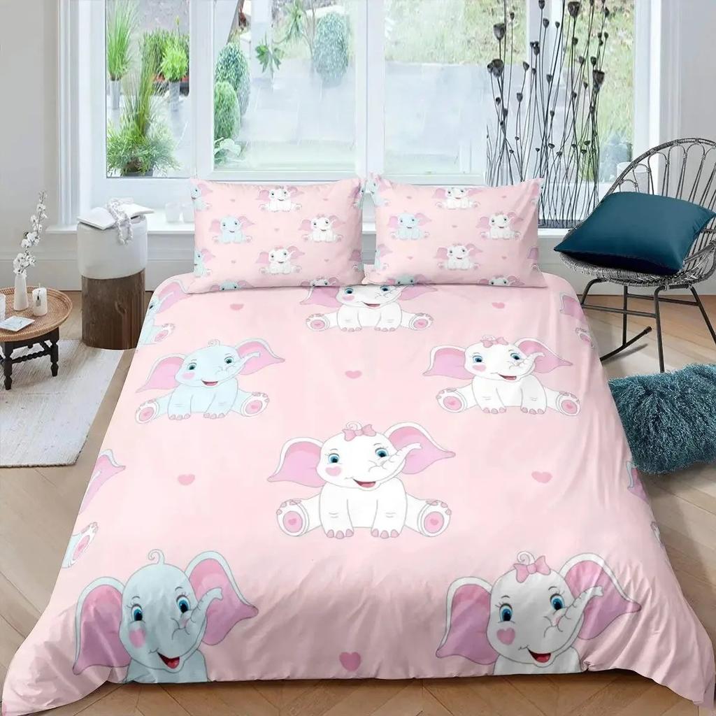 Elephant Soft Duvet Cover Set for Girl Lovely Carton Animals Elephant featuring Buterfly plus Bird Beding Set Warm Comforter Cover Quen Sized