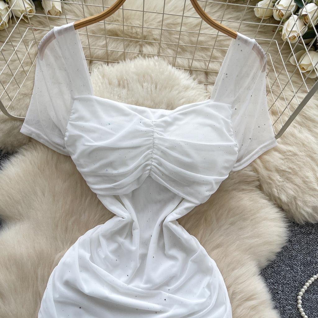 Летние женские квадратный воротник короткий рукав мини сексуальные клубные вечерние облегающие платья-футляры