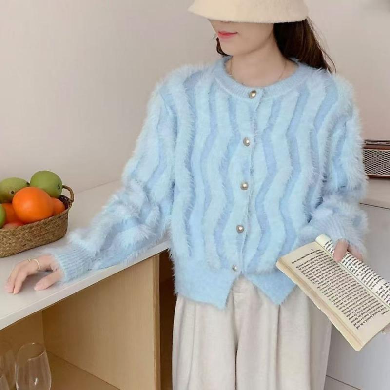 Осенне-зимнее пальто-свитер из мягкой ворсистой норки, женский свободный и милый вязаный кардиган-топ