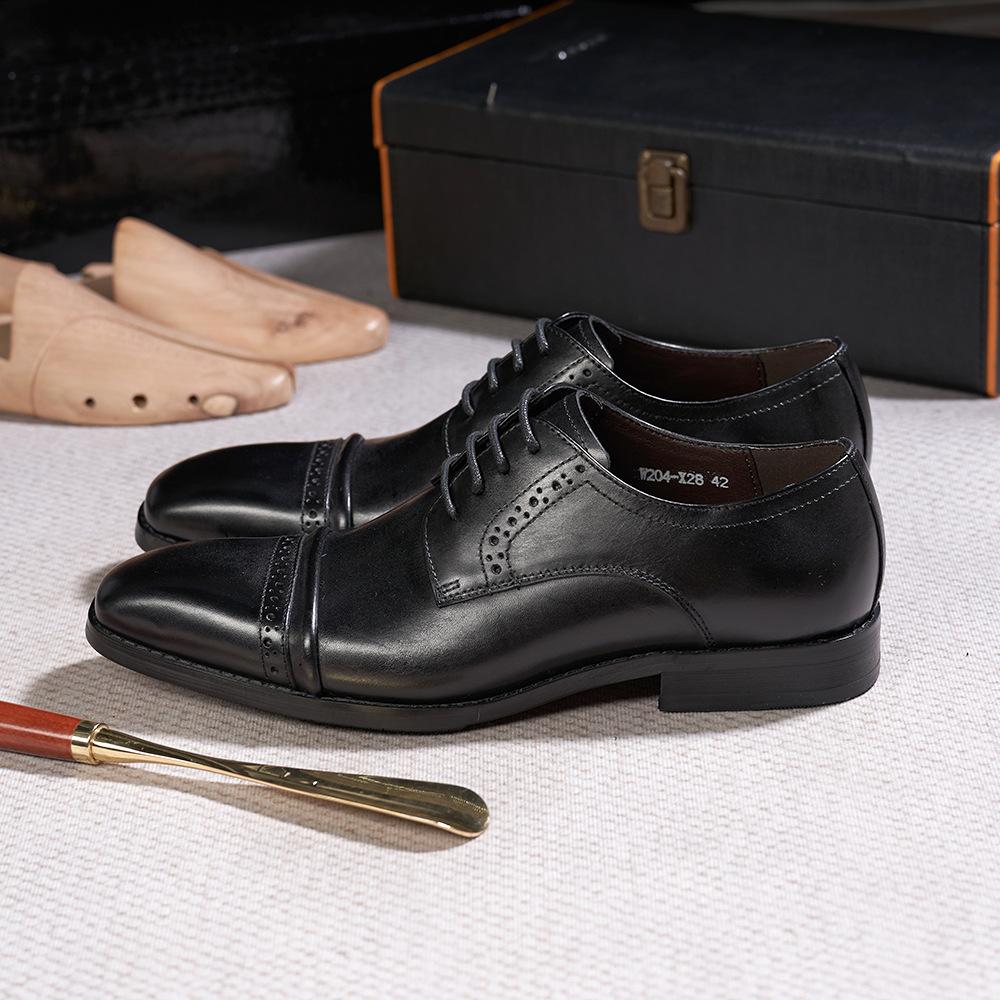 Men'S Leather Shoes Fashionable High-End Classic Three-Joint Derby Shoes Cowhide Lace-Up Breathable Gentleman Business Dress Leather Shoes
