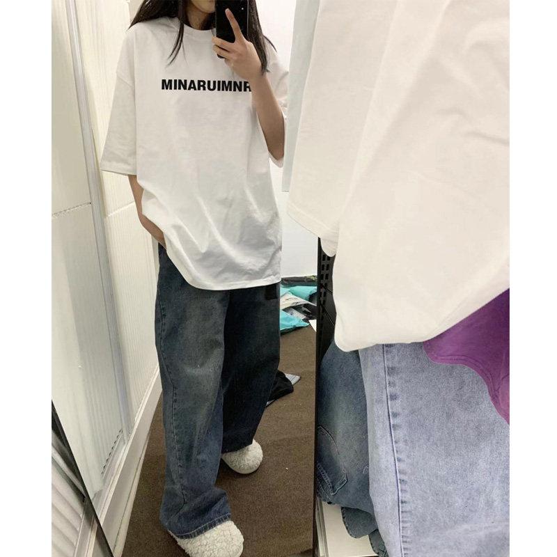 Women's Plus Size Retro White Mid-Length Cotton T-Shirt