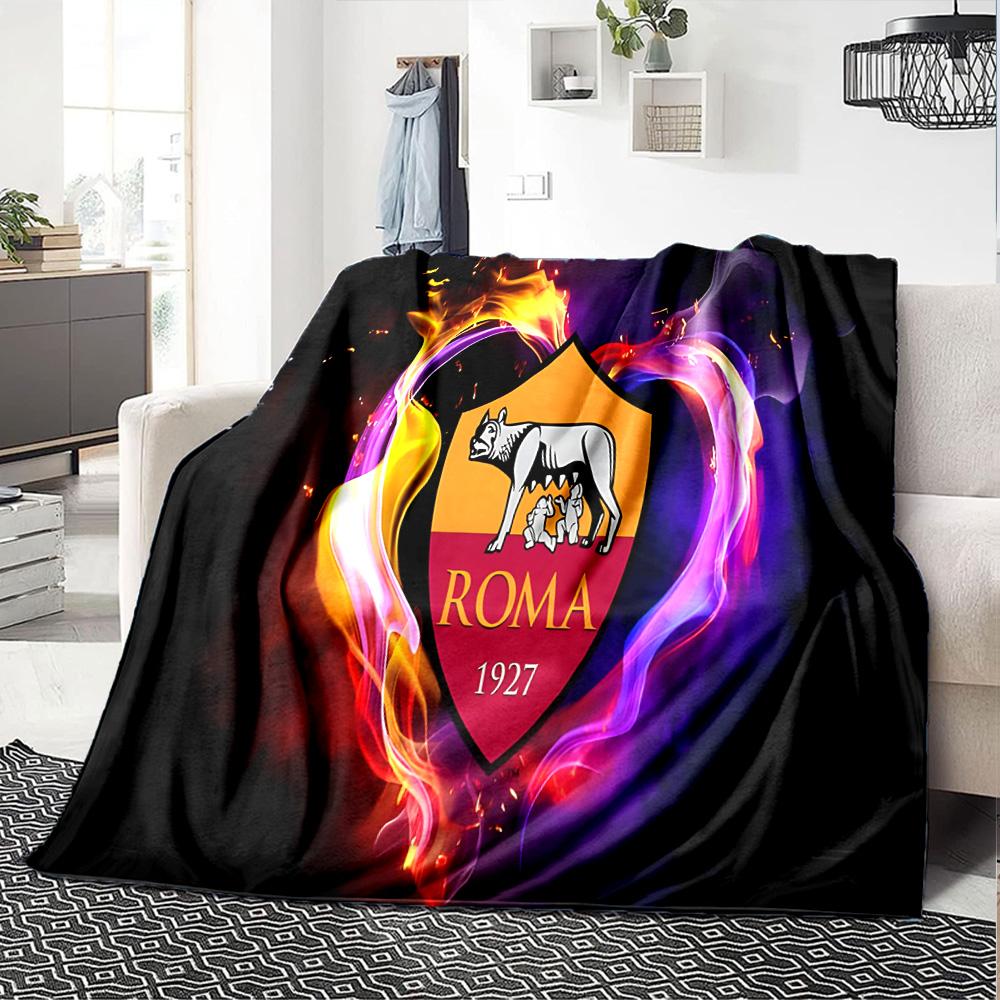Roma Football Club Crest Flannel Blanket, Soft Polyester, Modern Design, All-Season for Camping, Travel, Gifts for holidays or birthdays