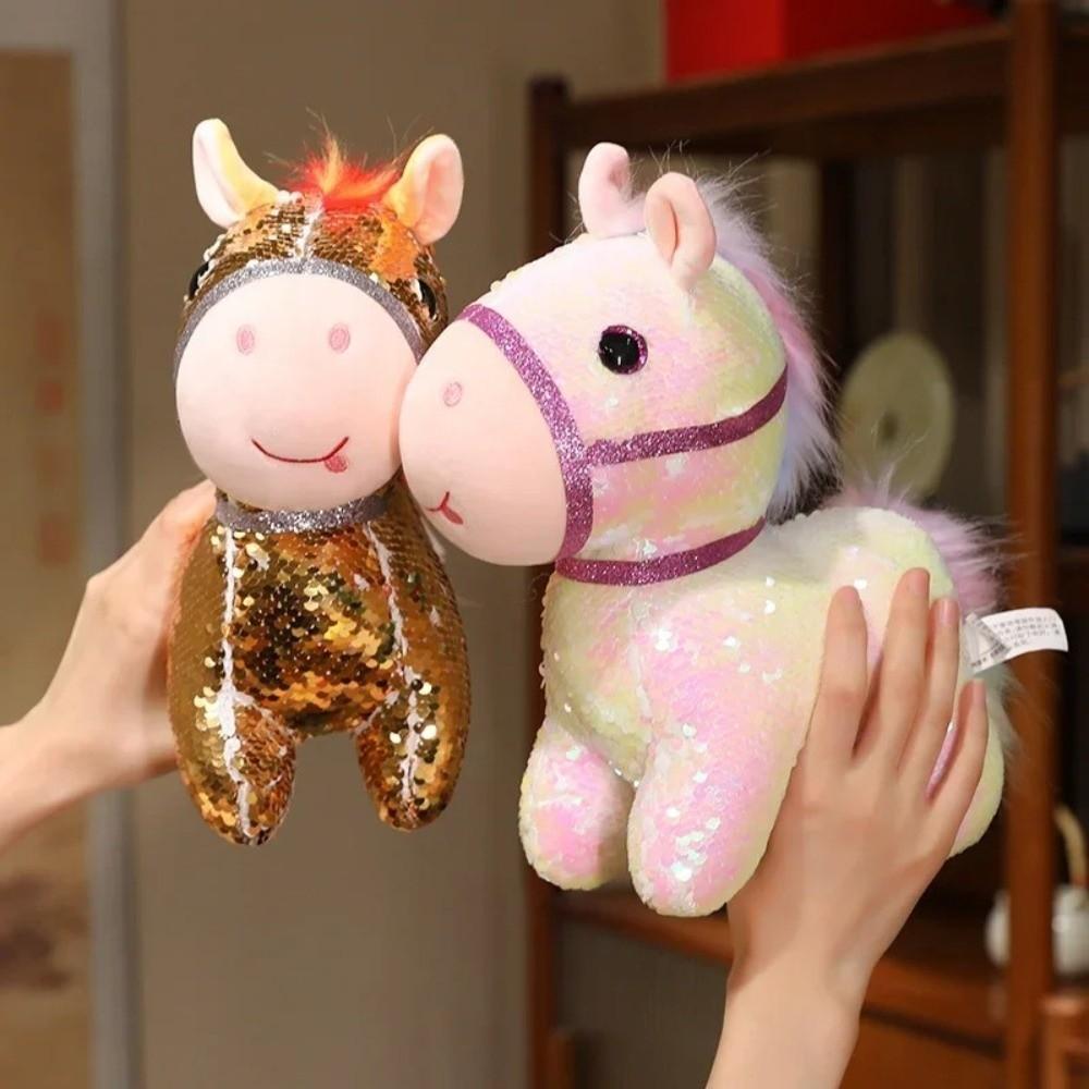 Stuffed Pretty Flashing Horse Plush Doll Colorful Sequined Pony Decor Festival Decoration