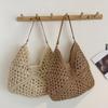 Летняя соломенная вязаная сумка, ажурная сумка-тоут, однотонная пляжная сумка через плечо, праздничная дорожная сумка, сумка через плечо в стиле бохо для женщин