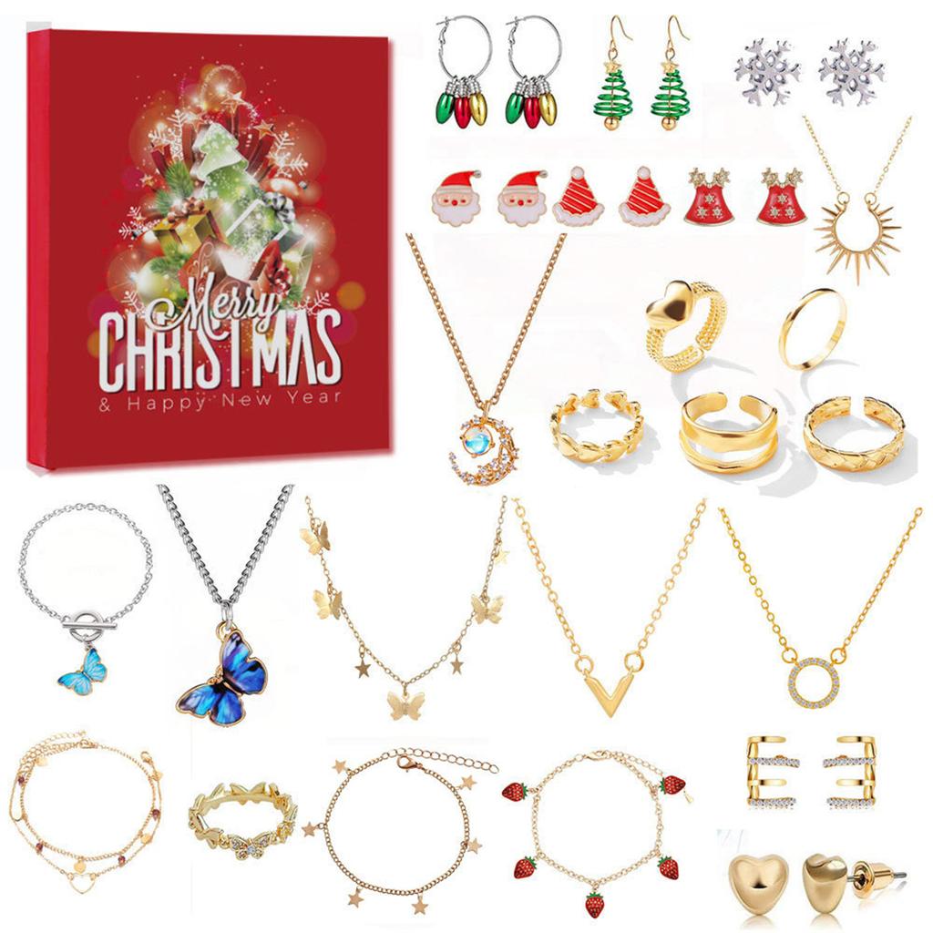 Christmas Jewelry Gift Countdown Calendar Advent Necklace Ear Studs Earrings Handheld Gift Box