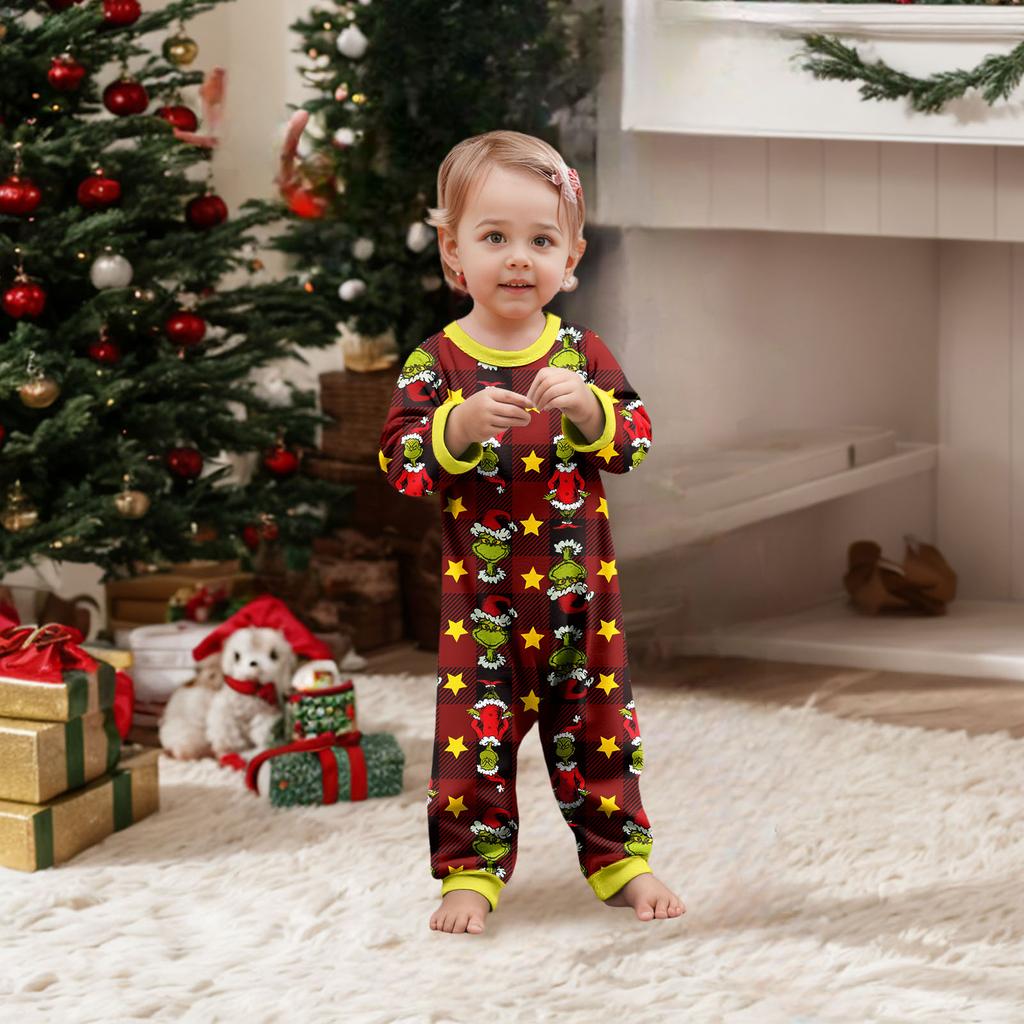 Christmas Print Cute Family Set Pajamas, Home Clothes, Family Set Long Sleeve Top Pants Set