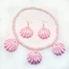 1 комплект, розовый с ожерельем, комплект ювелирных изделий в форме русалки, браслет из искусственного жемчуга, зажим для ушей, экологически чистое ожерелье из ракушки