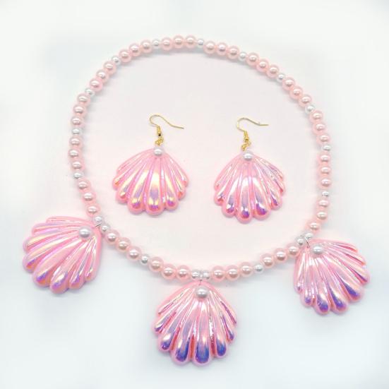 1 комплект, розовый с ожерельем, комплект ювелирных изделий в форме русалки, браслет из искусственного жемчуга, зажим для ушей, экологически чистое ожерелье из ракушки