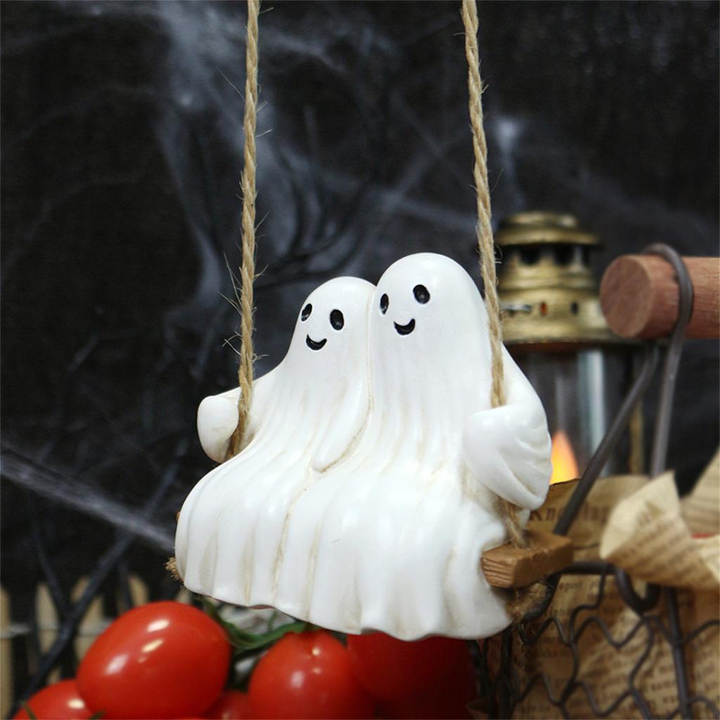 Halloween Swing Ornament Resin Ghost Decor Outdoor Hanging Decorations for Home Party Garden Halloween Decoration