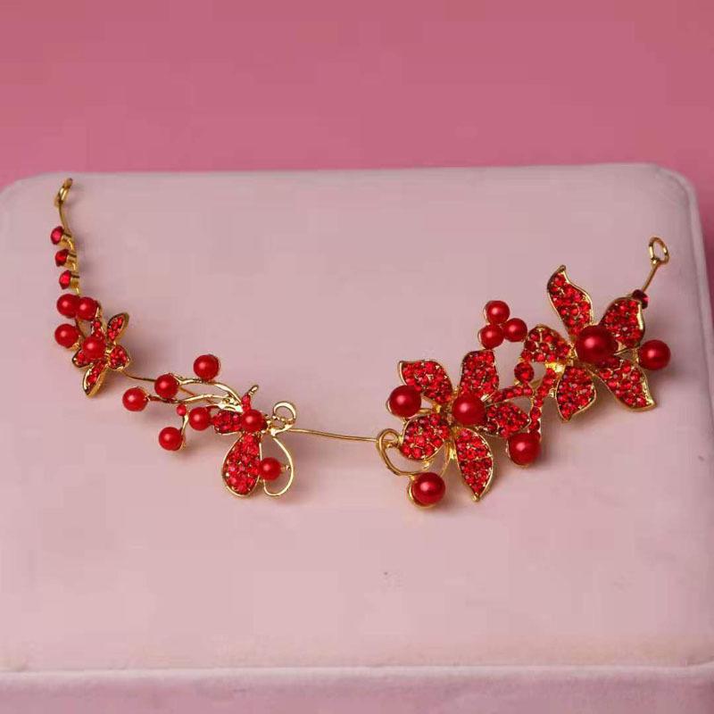 Three Piece Bride Headwear Set Korean Style Forest Themed Hair Band Red Hair Accessory Fairy Hair Band Toasting Wedding Dress and Accessories