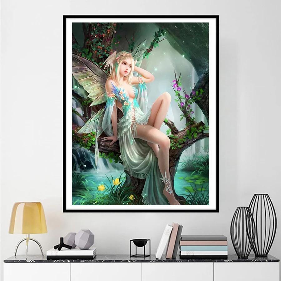 Полный круглый Алмазная вышивка Бабочка Эльфы Комплект Алмазная картина Мозаика Животное Подарок ручной работы