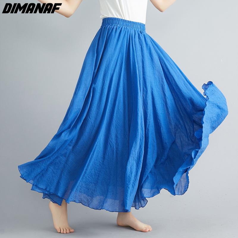 Dimanaf Plus Size Women Linen Skirts Female Elastic Basic Fashion Japanese Dress