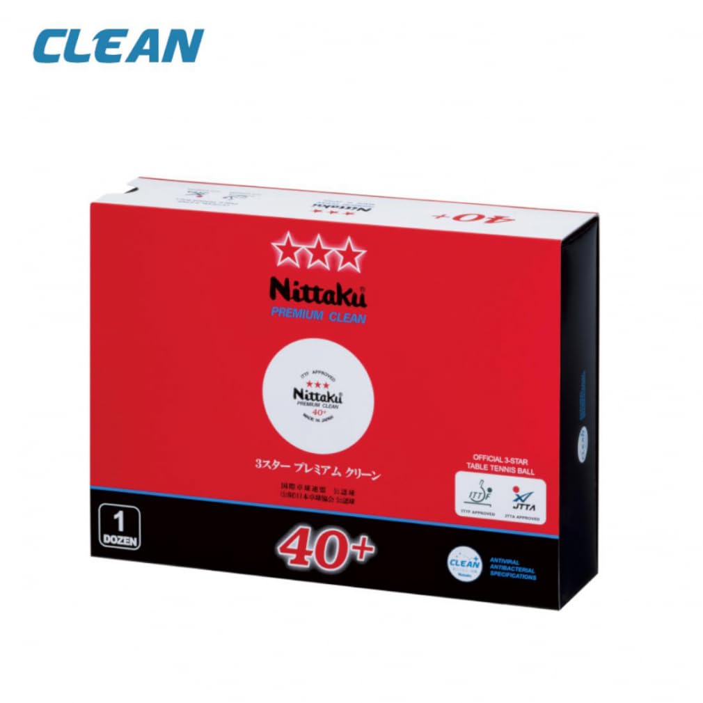 Nittaku NB1701 Премиум Чистые Мячи для Настольного Тенниса 1 40мм 3-Звездочные, Дюжина, Белый,