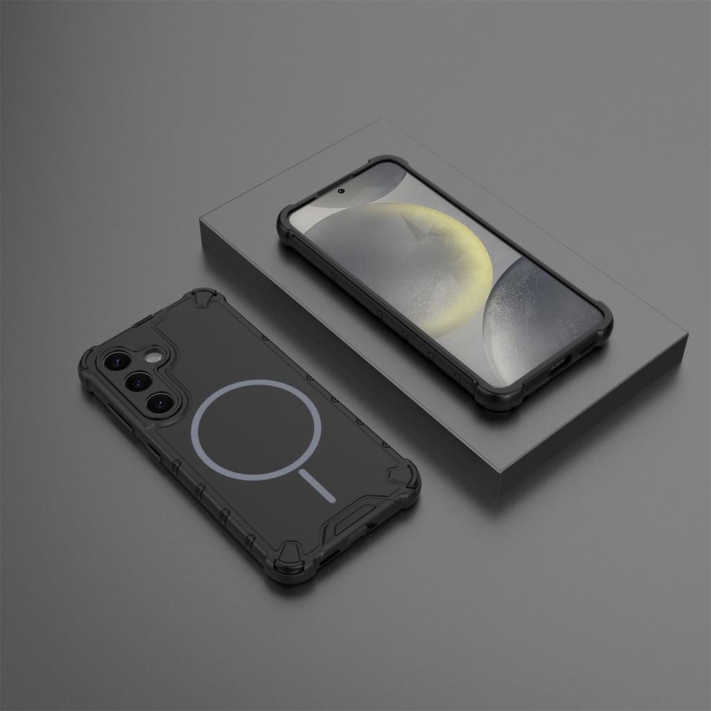 For Samsung Galaxy S24+ Magnetic Case Corrugated Texture Heat Dissipation Shockproof TPU+PC Phone Back Cover