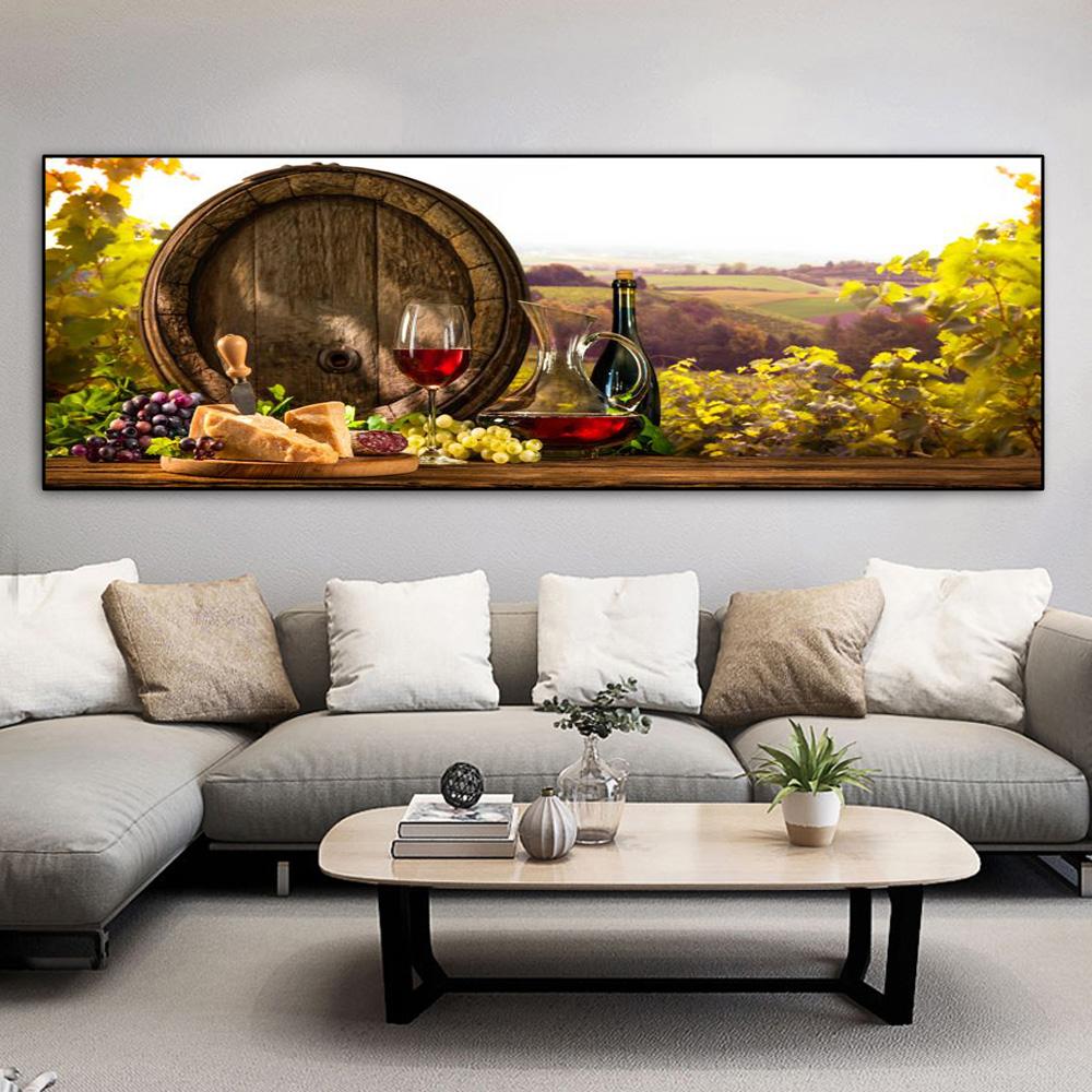 Italy Red Wine Glass Grapes And Barrel Canvas Painting Landscape Posters and Prints Wall Art Pictures Home Decor No Frame