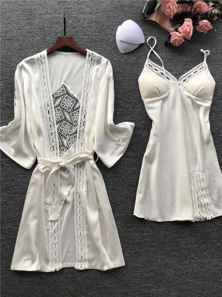 Сексуальная пижама-слинг MAITA весной, женская ночная рубашка с нагрудником, пижама из ледяного шелка с длинными рукавами, костюм-двойка, домашняя одежда