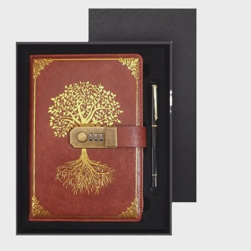 Подарочный набор из ретро-блокнота с паролем формата А5: Ежедневник деловых встреч в офисе с возможностью настраиваемого логотипа.