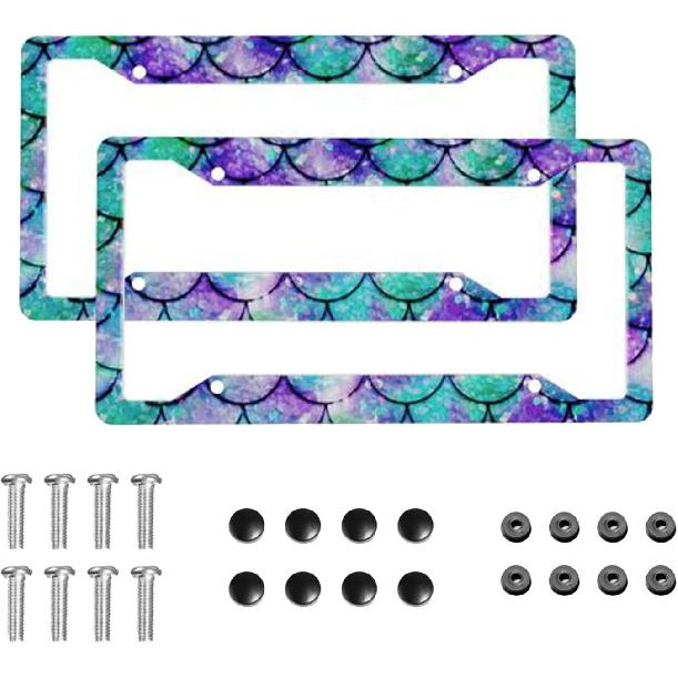 Mermaid License Plate Frame 2 Pack Universal US Car Plate Holder Cover Accessories Decor With Screw For Women Man 12.3 X 6.3 Inch