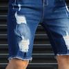 Men Denim Shorts Straight Tapered Legs Ripped Holes Design Knee-Length Shorts Versatile