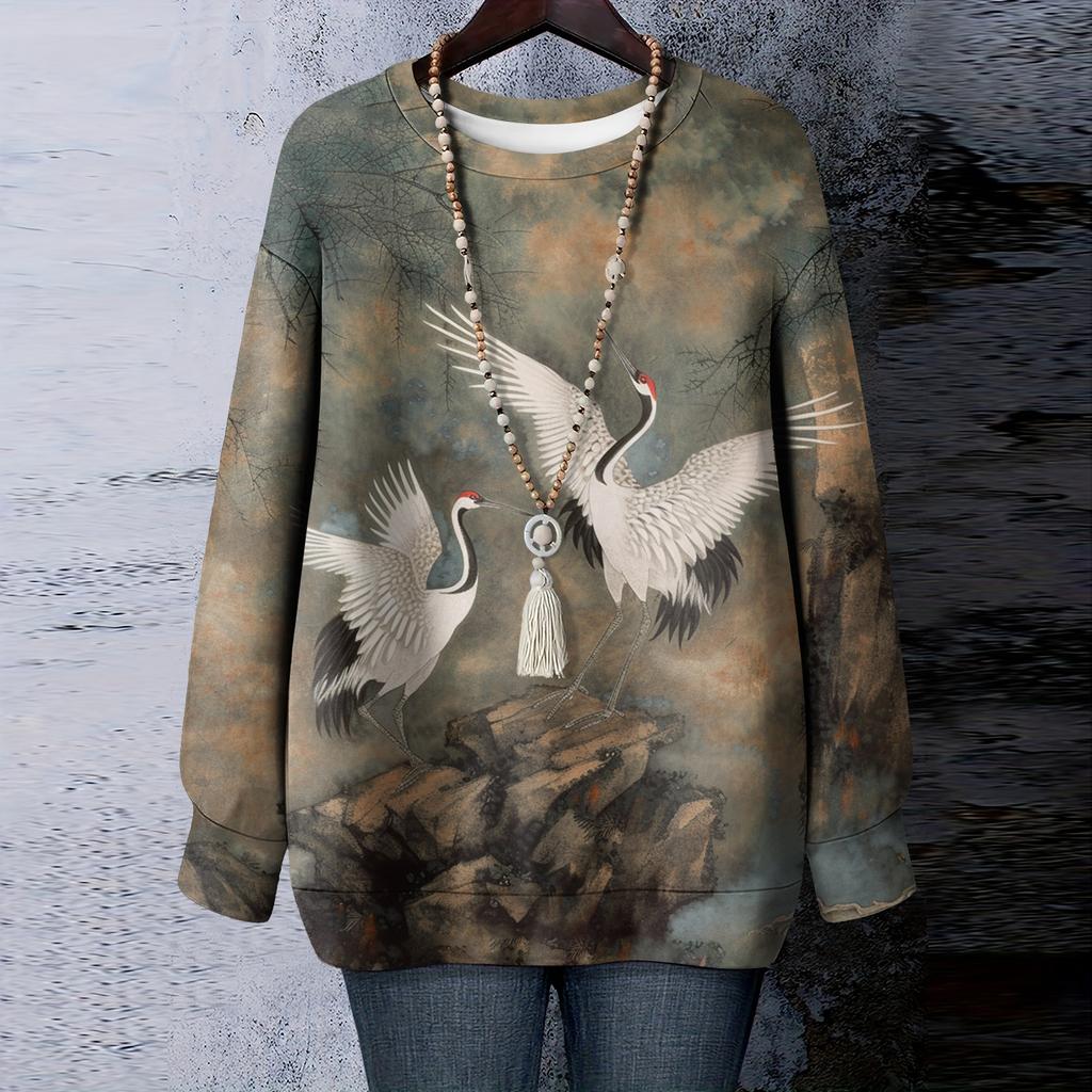 Женская футболка с цветочным принтом, круглым вырезом и длинными рукавами, свитшот