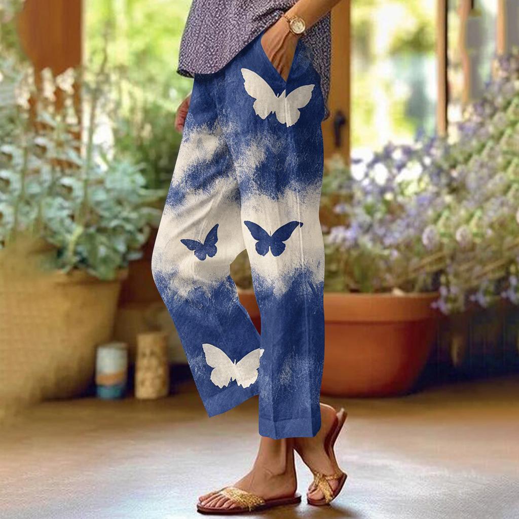 Женские повседневные модные принтованные прямые брюки с карманами