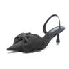 New Popular Striped Bow Ladies Mules Pointed Toe Low Heel Back Strap Pumps Elegant Casual Comfortable High Heels Sandals