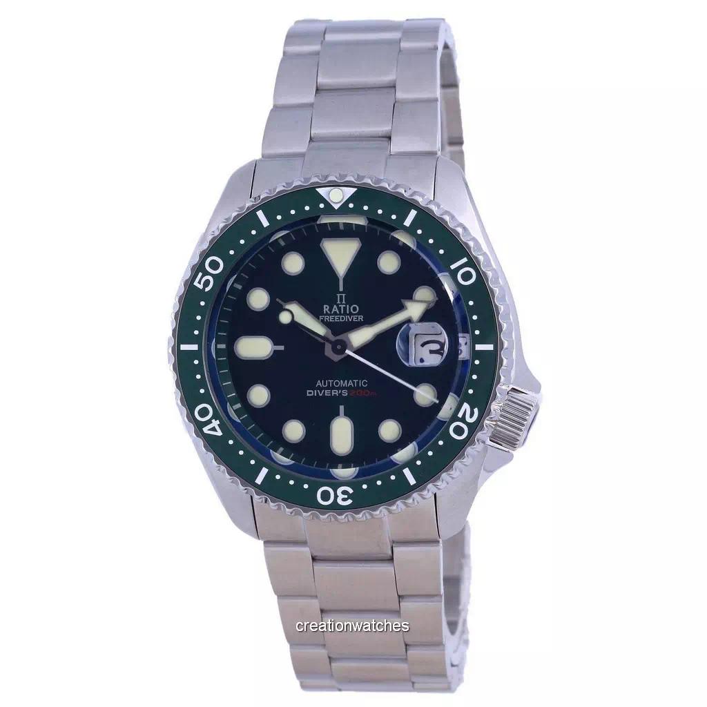 RATIO FreeDiver Green Dial Sapphire Crystal Stainless Steel Automatic RTB205 200M Mens Watch