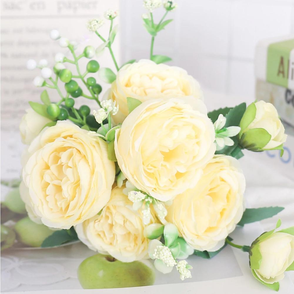 Искусственные цветы шелковый пион гортензия для гостиной домашнее украшение свадебный букет невесты роза искусственные растения настольные аксессуары