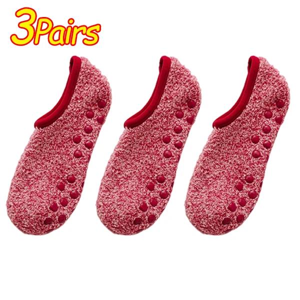 1/3 пары Зимние носки из кораллового флиса, домашние нескользящие носки-следки с низким паголенком, холодостойкие, с силиконовыми вставками на подошве, мягкие, теплые носки