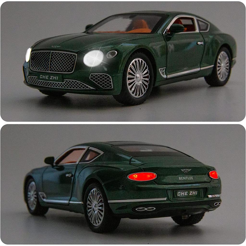 1/24 Bentley Continental GT Model Car, Alloy Diecast Collectible Pull Back Car Toy, with Sound and Light, Door Can Be Opened for Boys Girls Gift
