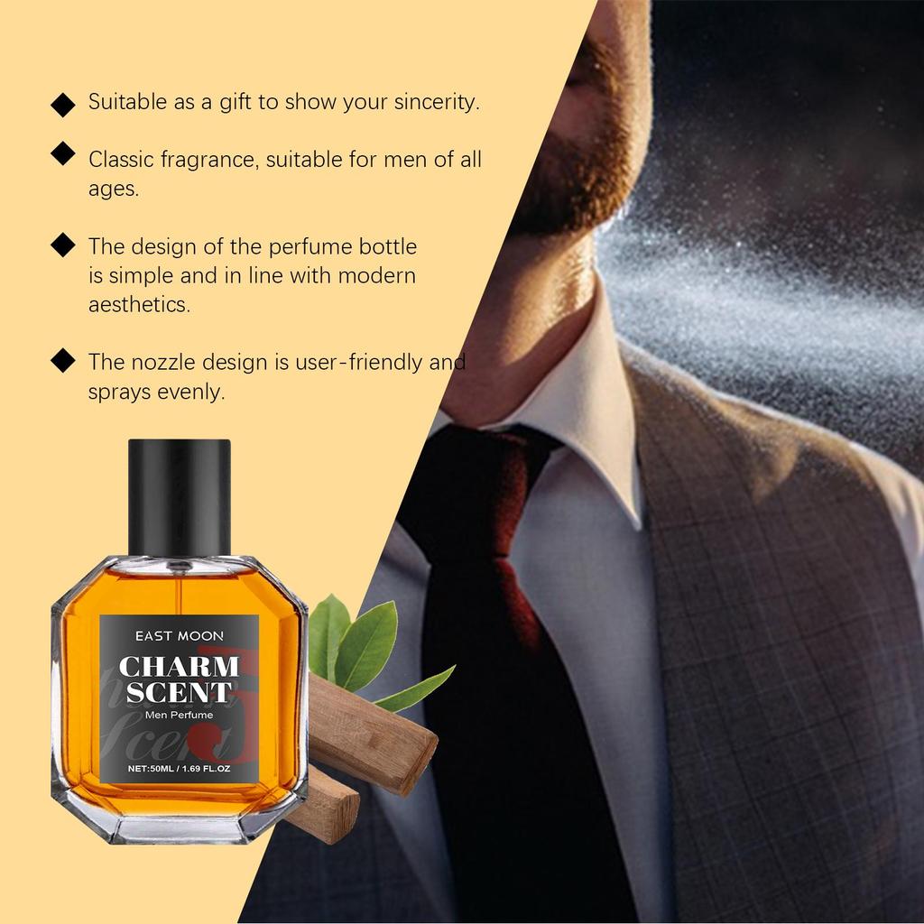 Men's Whiskey Scented Perfume 50ml Long-lasting Light Woody Fragrance Exquisite Bottle Design Radiates Charm