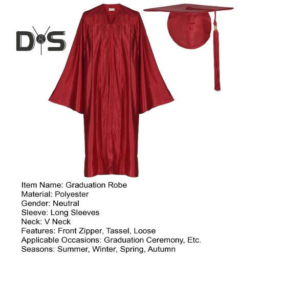 1 комплект, унисекс, выпускной халат, шапка, передняя молния, свободный V-образный вырез, свободная кисточка, бирка на год, колледж, бакалавр, доктор, магистр, выпускная церемония, кепка