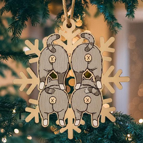 Рождественское украшение в виде снежинки с кошачьей попой, забавное деревянное украшение на елку с кошачьей попой