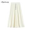 Korean Style Autumn Winter Women Midi Skirt High Waist Beige Black Knitting Pleated Skirt Elegant Knitted Thick Warm Skirts Womens