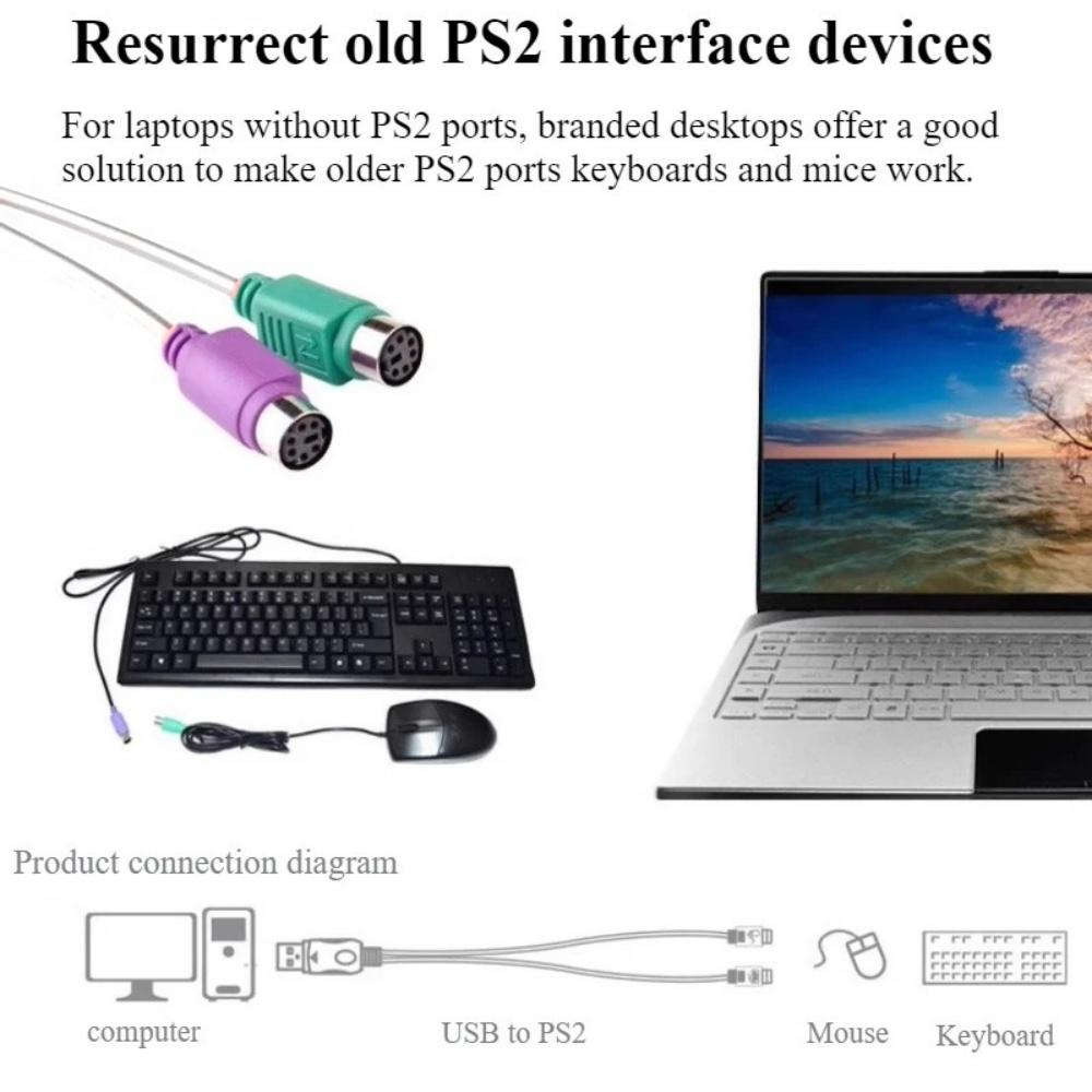 1 PCS USB Male To PS/2 PS2 Female Converter Adapter Cable Cord Converter Adapter Keyboard USB To Two PS/2 Converter Cables