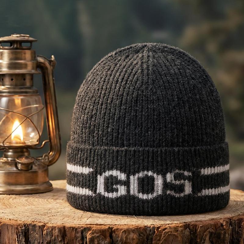 Autumn and winter warm hat American letter embroidery knitted hat wool hat simple windproof versatile ear protection headgear