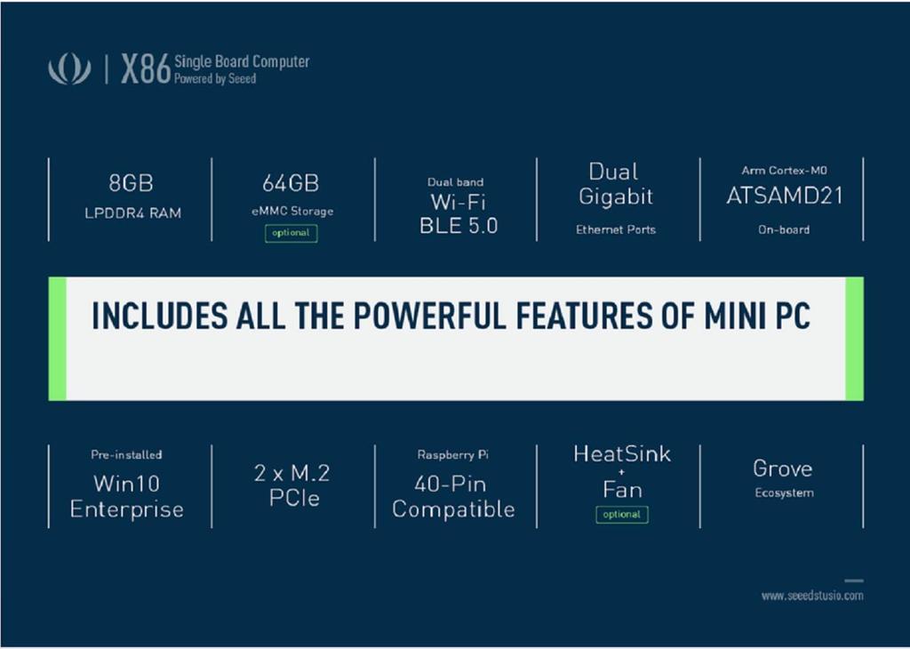 Seeed Studio Odyssey X86J4125864 Intel Celeron Win10 Enterprise Activated Mini PC and Arduino 8GB RAM 64GB eMMC Dual Gigabit Ethernet OpenWrt for IoT