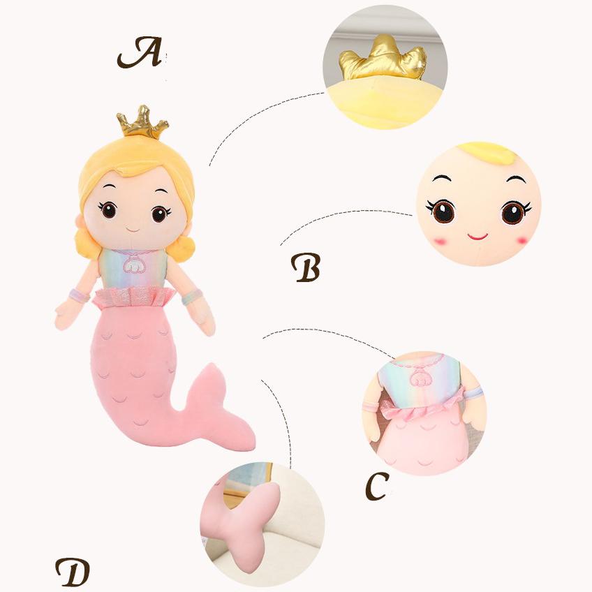 30/40/55cm Crown Mermaid Plush Doll Cartoon Princess Plushie Figure Toy Stuffed Animal Sleeping Pillow Gift Kids Girls Birthday