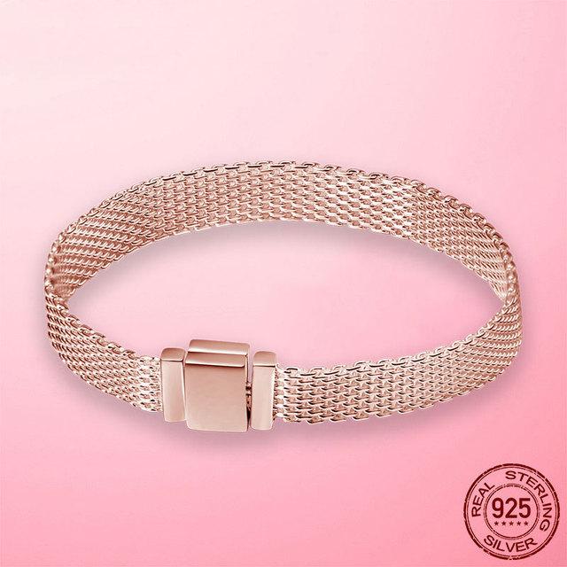 Bracelet 925 Silver & Rose Gold Cubic Zircon Clasp Reflection Bracelet for Women Bracelet Silver Jewelry