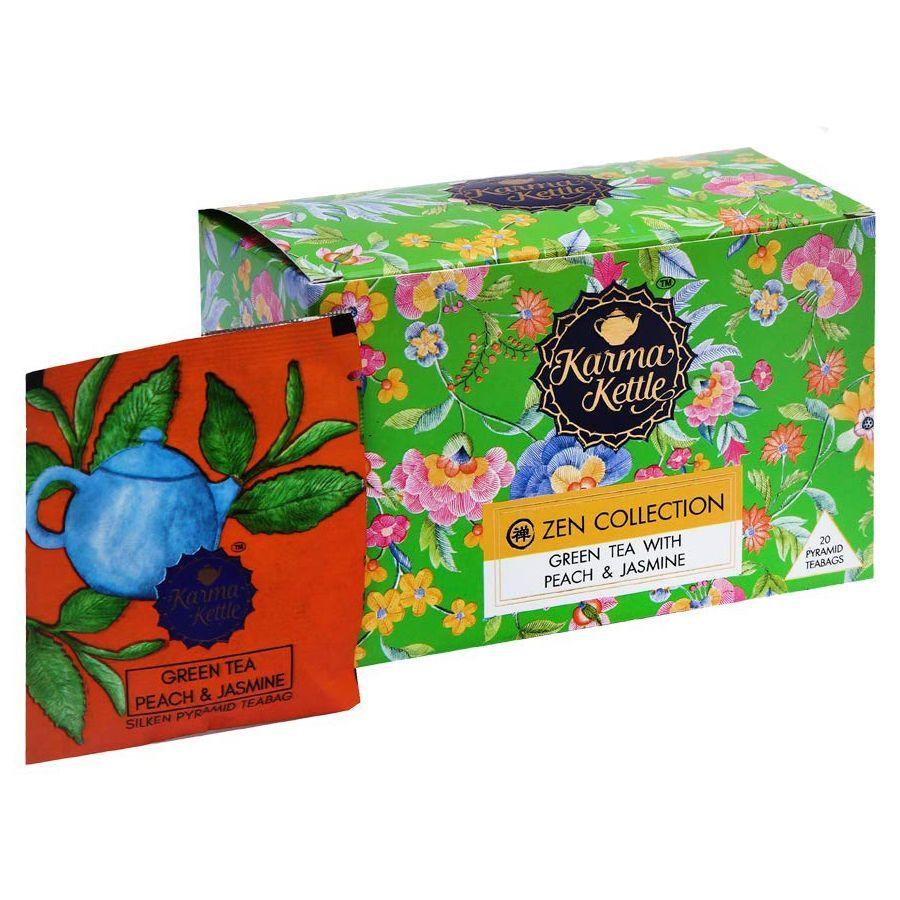 Green Tea with Peach and Jasmine (20 Pack, 2 G), Green Tea with Peach & Jasmine, Karma Kettl
