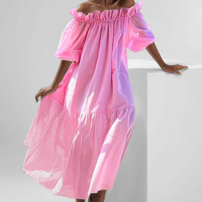 2025 новая женская одежда мода темперамент односложный воротник грибок край платье с рукавами-пузырями
