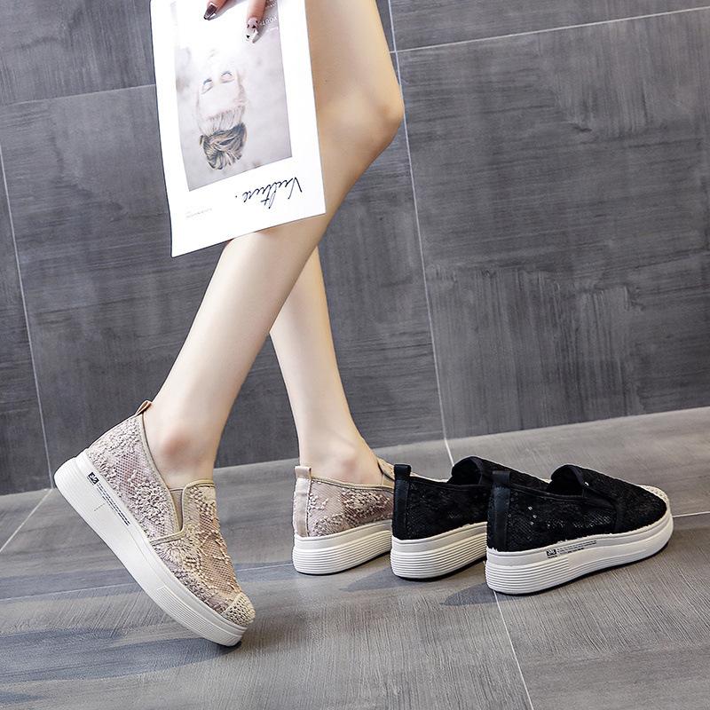 Женская летняя обувь рыбака женская обувь новая универсальная летняя толстая подошва увеличивающая рост сетчатая дышащая парусиновая ленивая на одном педале