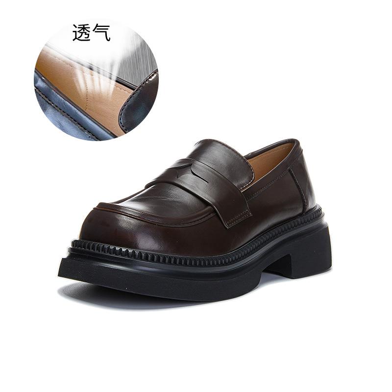 Новые женские мокасины 2025 года, весенние туфли на толстом каблуке с одной педалью, маленькие кожаные туфли в британском стиле, повседневная универсальная женская обувь, тренд