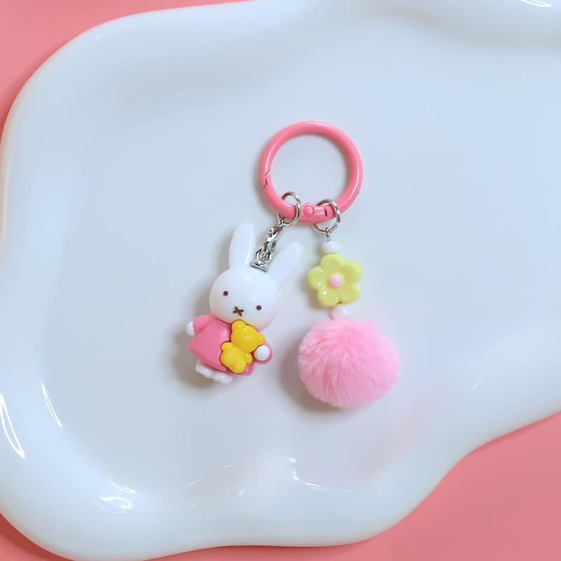 Cute Cartoon Rabbit Plush Ball Keychain With Spring Coil For Phone Earphone Bag Charm Pendant Accessory