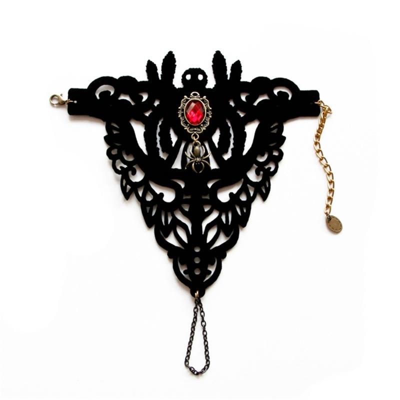 Готический черный кружевной браслет с кольцами на пальцы Стимпанк вампирский браслет на запястье Хэллоуин Викторианские аксессуары для костюма