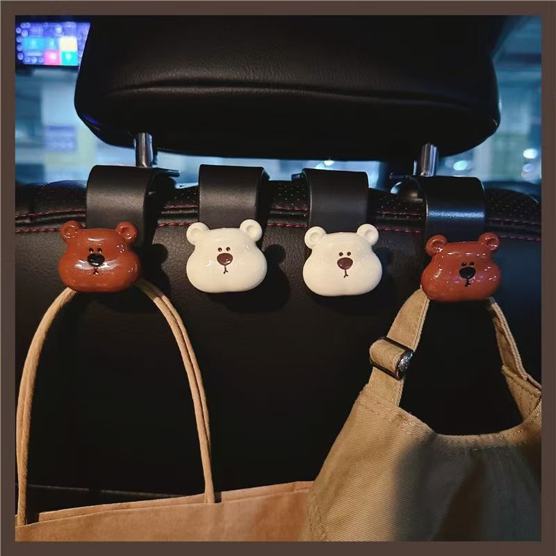 2-Piece Cute Bear Car Seat Hook - Multifunctional, Easy To Install and Remove, Space Saving Car Parts