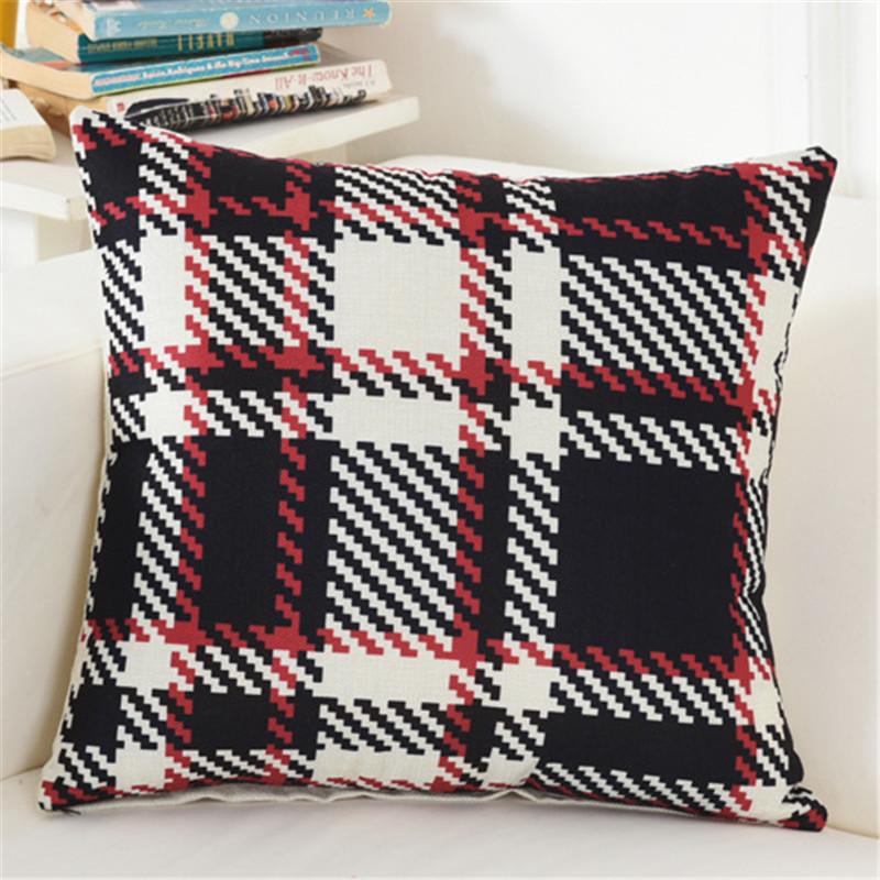 45x45cm Classical Geometric Plaid Cushion Cover Cotton Linen Home Living Room Bedroom Throw Pillow Case