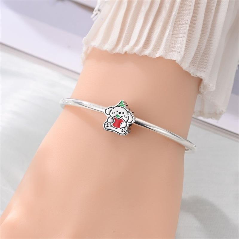 925 Silver Christmas Puppy Cat Charms Sleigh Happy New Year Bead Pendant Fit Original Bracelet Necklace Jewelry Gift